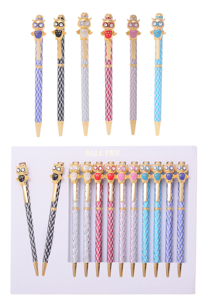 [53014] DIAMOND CUT OWL PENS (6)