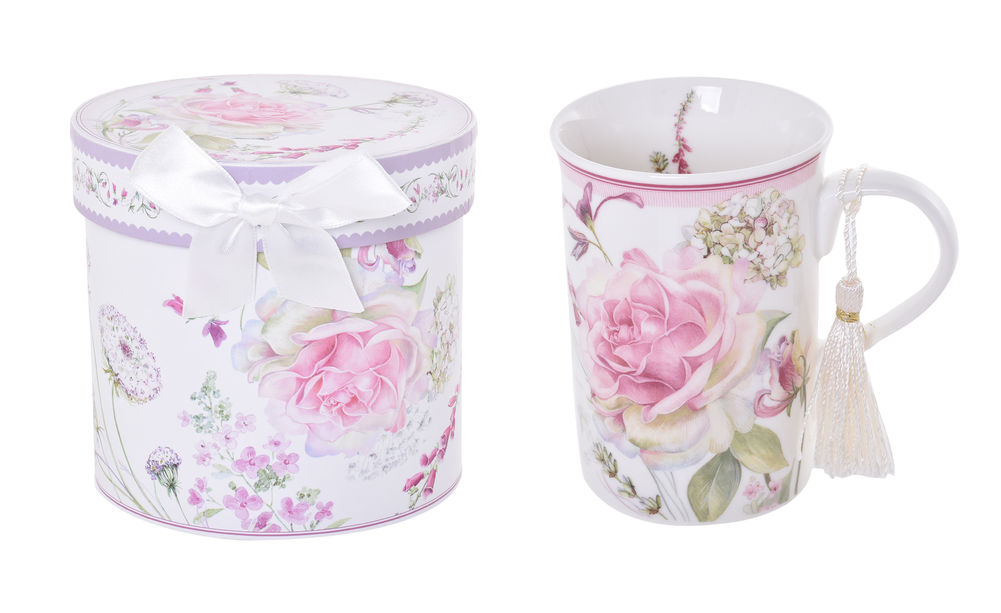 [54295] ROSES & DANDELION TASSELED MUG