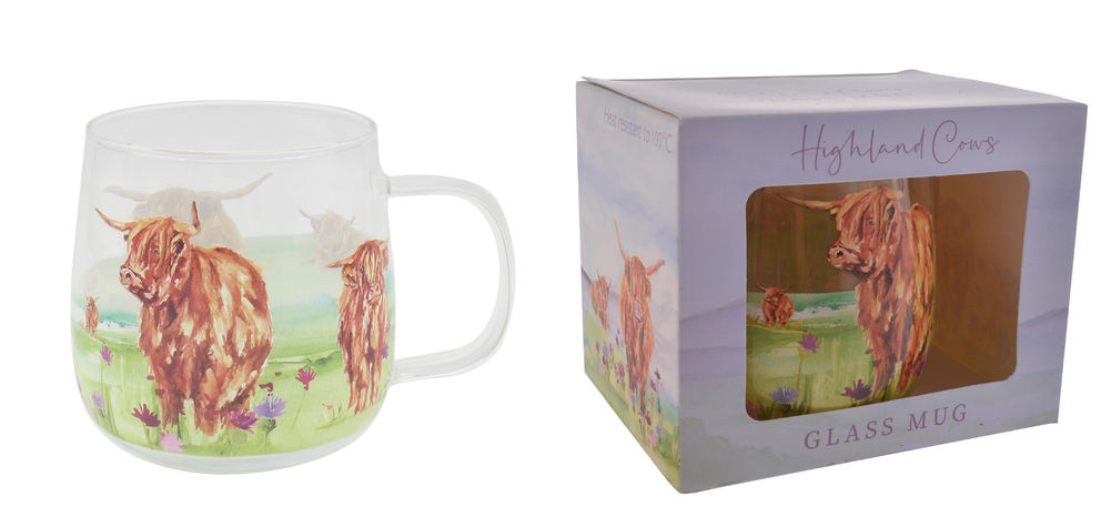 [56078] ART HIGHLAND COW GLASS MUG