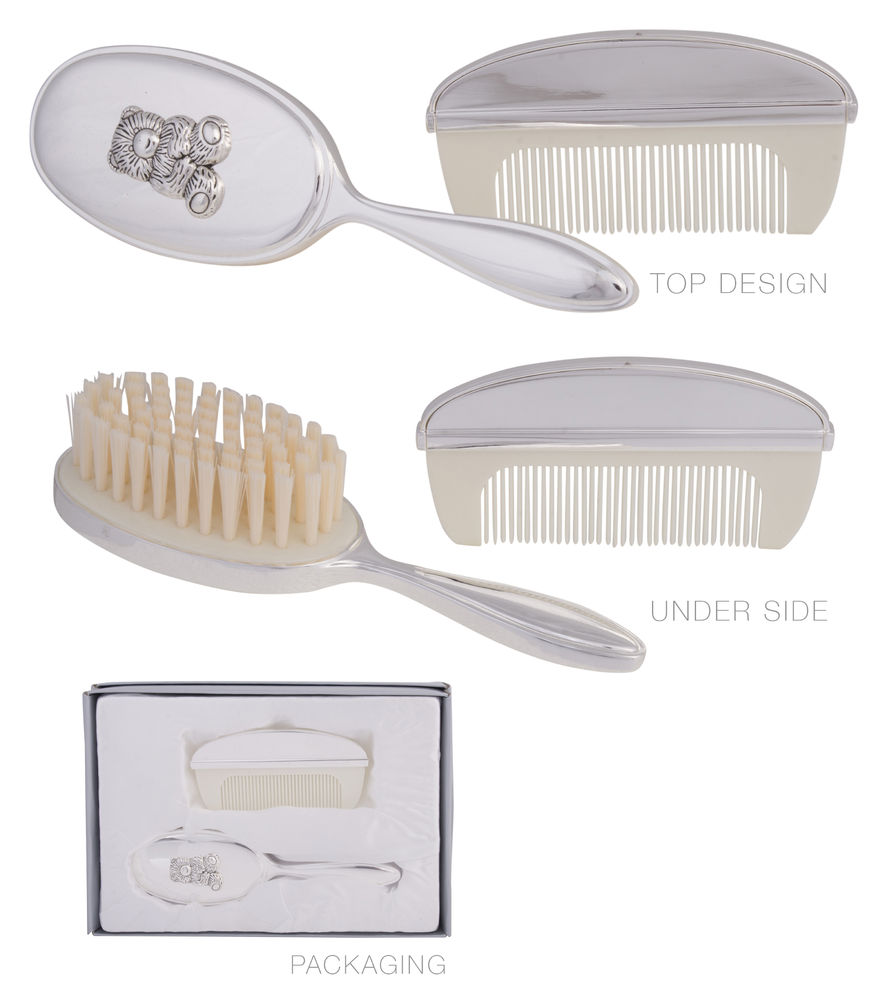 [86904] SILVER BEAR BRUSH & COMB SET