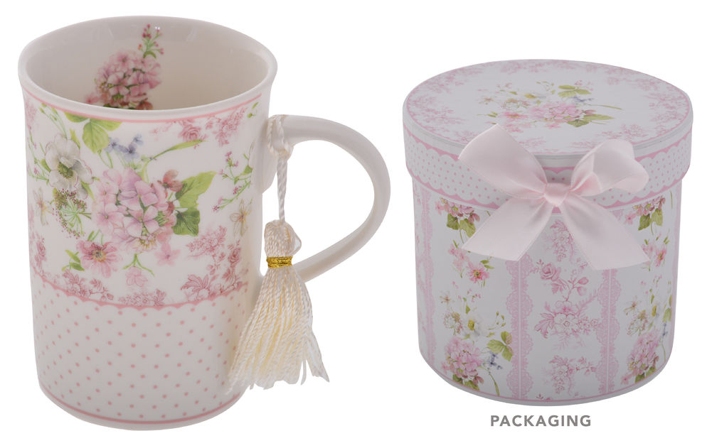 [20561] PINK HYDRANGEA TASSLED MUG