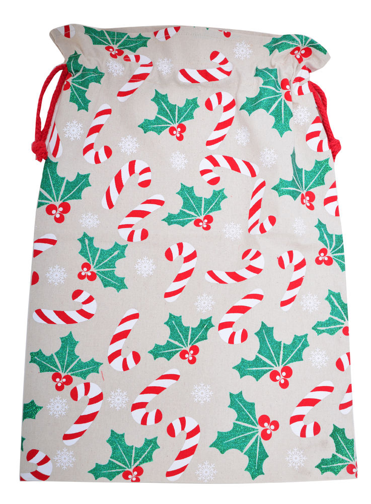 [20647] HOLLY & CANE SANTA SACK MED