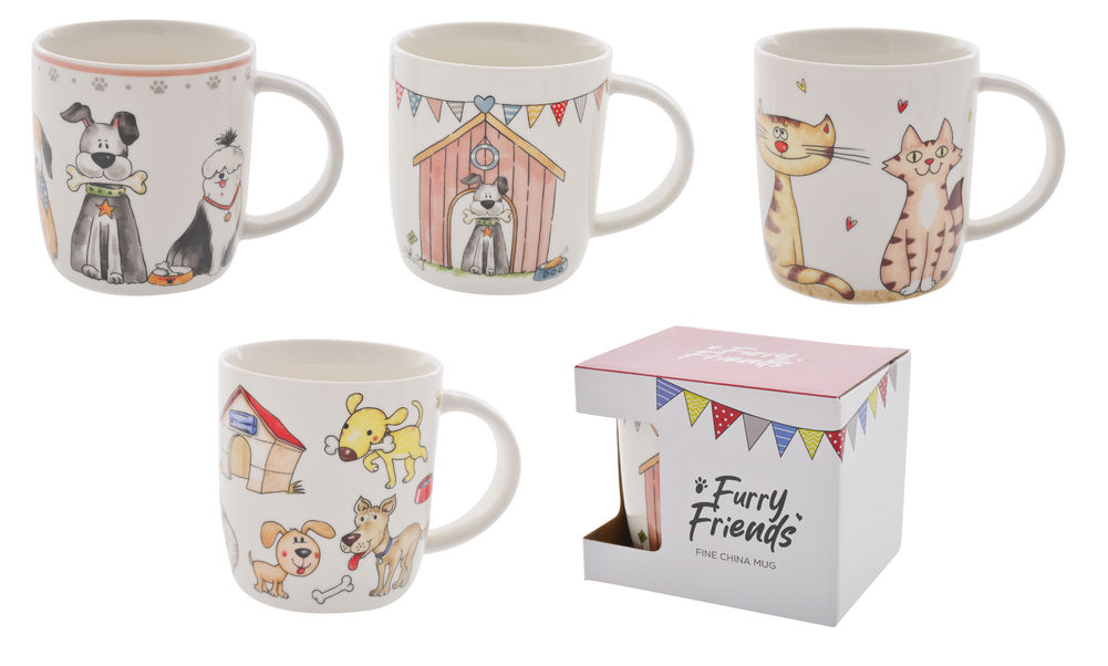 [20779] COLOURED CAT & DOG MUGS (4)