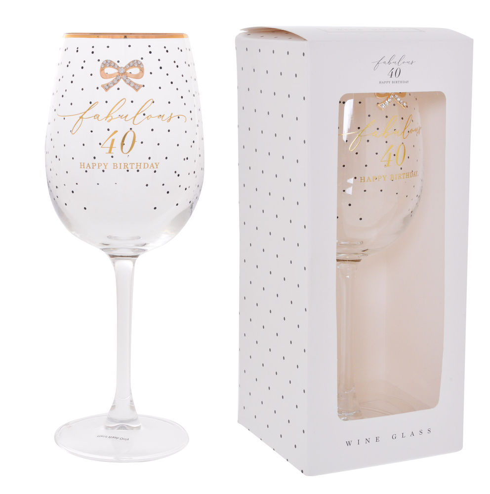 [20839] JEWELLED 40TH WINE GLASS     R