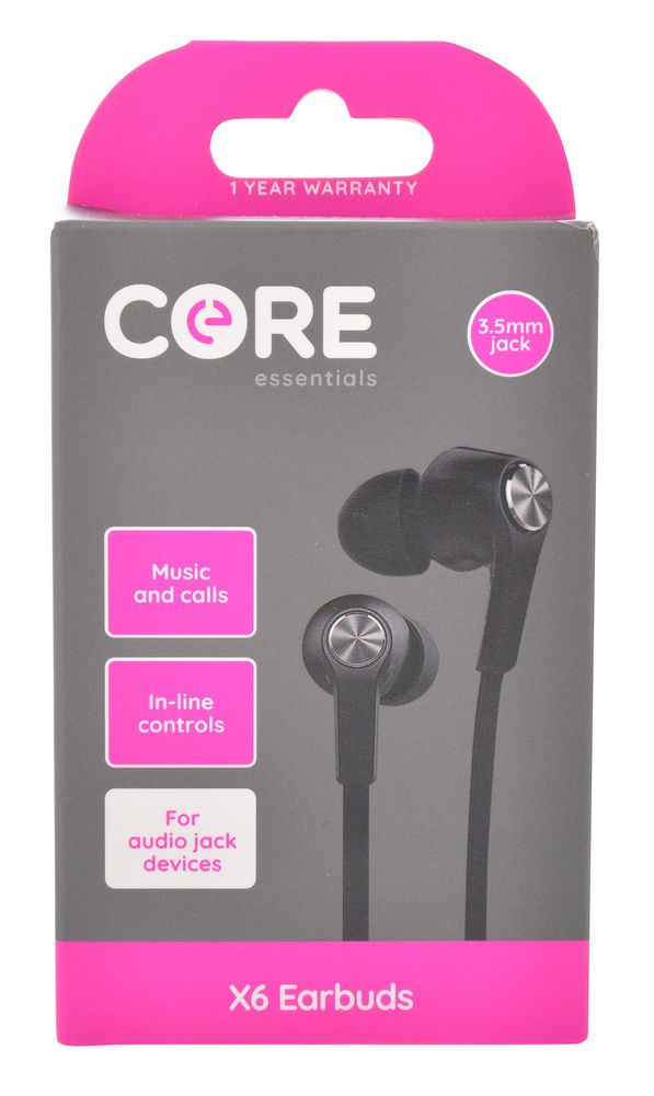 [26274] CORE X6 BLACK EARPHONES RRP$10
