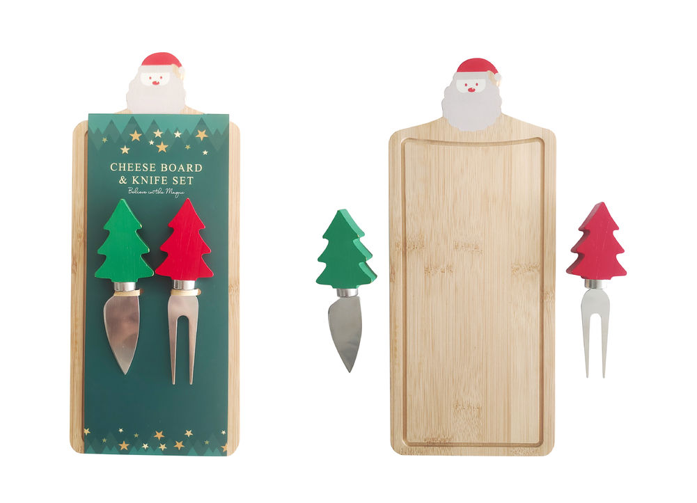 [26742] XMAS BAMBOO BOARD 2 CHEESE KNS
