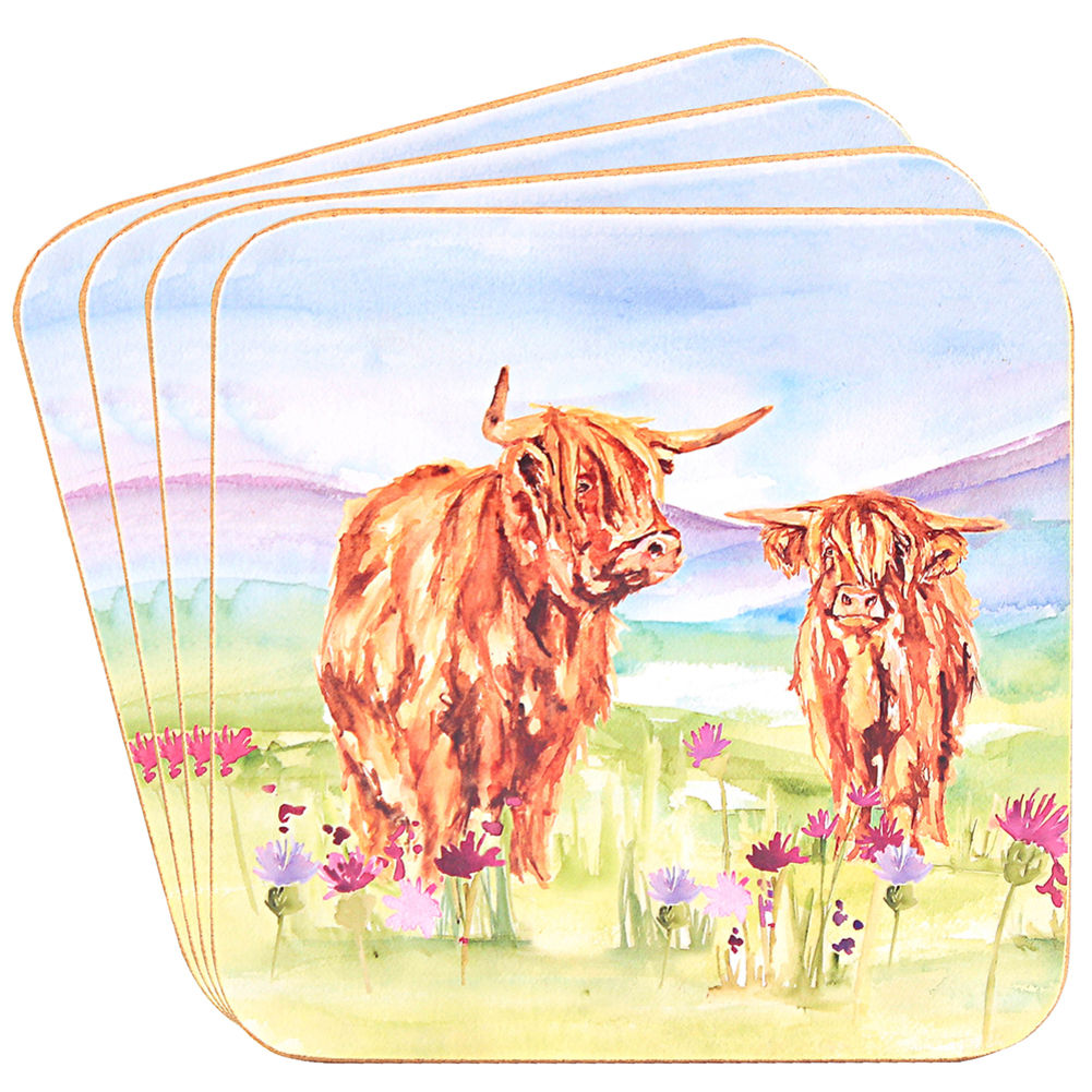 [27300] ART HIGHLAND COW COASTERS S/4