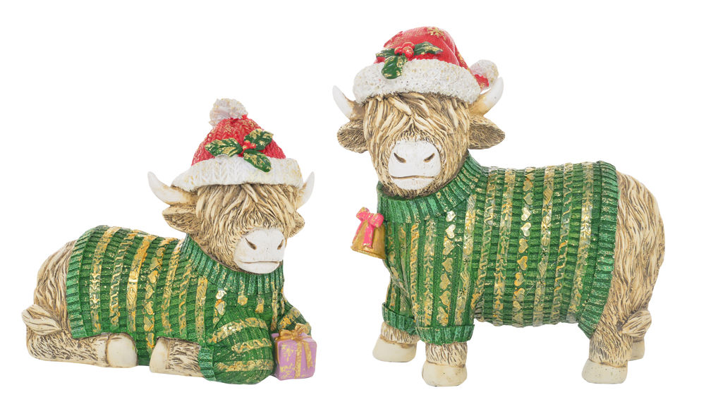 [27667] XMAS HIGHLAND COW STANDING S/2